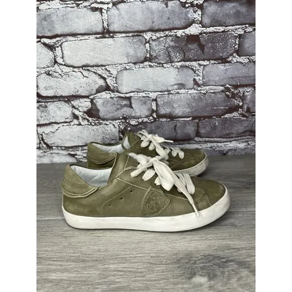 Philippe Model Paris Olive Green Leather Casual Sneakers Junior Sz 31EU/13.5M US