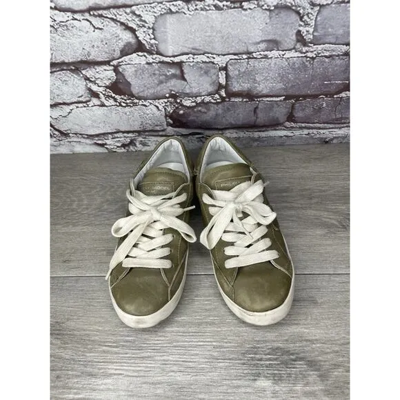 Philippe Model Paris Olive Green Leather Casual Sneakers Junior Sz 31EU/13.5M US