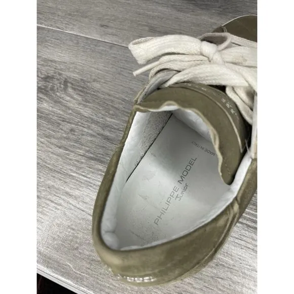 Philippe Model Paris Olive Green Leather Casual Sneakers Junior Sz 31EU/13.5M US