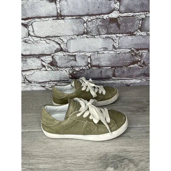 Philippe Model Paris Olive Green Leather Casual Sneakers Junior Sz 31EU/13.5M US