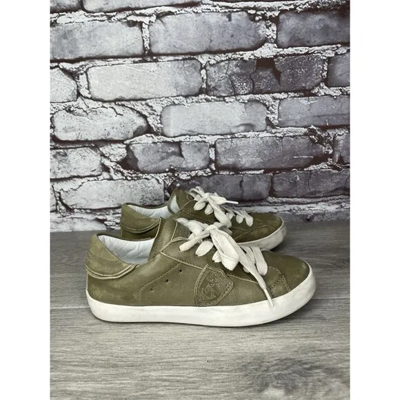 Philippe Model Paris Olive Green Leather Casual Sneakers Junior Sz 31EU/13.5M US