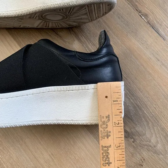 Piampiani Double Band Sneakers size 5.5, Sz 36, Black, Leather rubber 2” heels