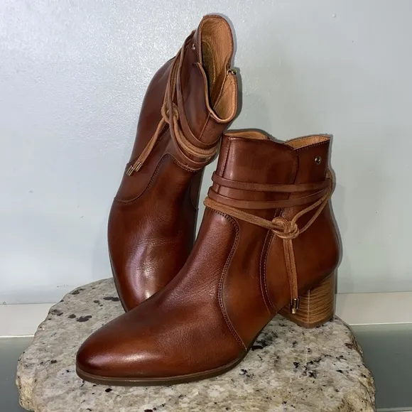 Pikolinos Calafat Brown Leather Tassel Wrap Zip-Up Ankle Boots Sz 40 (US 9.5-10)