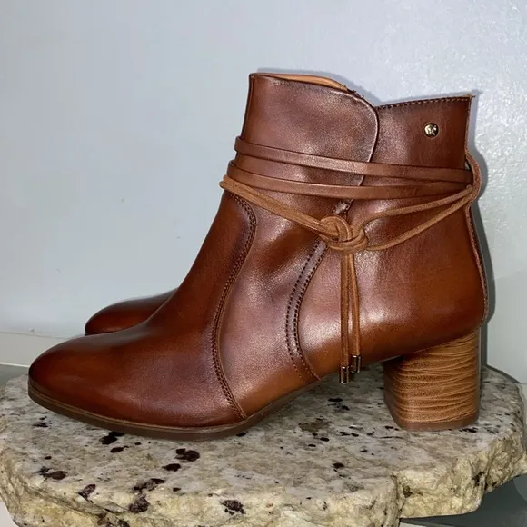 Pikolinos Calafat Brown Leather Tassel Wrap Zip-Up Ankle Boots Sz 40 (US 9.5-10)