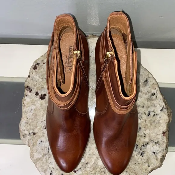Pikolinos Calafat Brown Leather Tassel Wrap Zip-Up Ankle Boots Sz 40 (US 9.5-10)