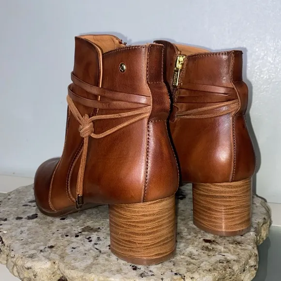 Pikolinos Calafat Brown Leather Tassel Wrap Zip-Up Ankle Boots Sz 40 (US 9.5-10)