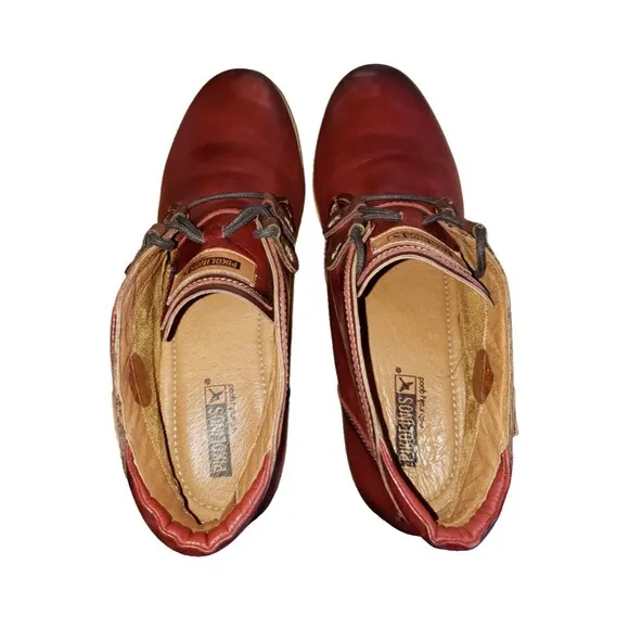 Pikolinos Zafiro &amp; Olmo Maple Red Leather Wedge Ankle Boots Women's Sz 10.5