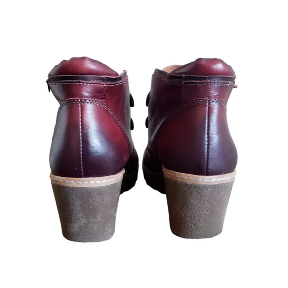 Pikolinos Zafiro &amp; Olmo Maple Red Leather Wedge Ankle Boots Women's Sz 10.5