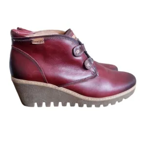 Pikolinos Zafiro &amp; Olmo Maple Red Leather Wedge Ankle Boots Women's Sz 10.5