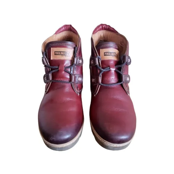 Pikolinos Zafiro &amp; Olmo Maple Red Leather Wedge Ankle Boots Women's Sz 10.5