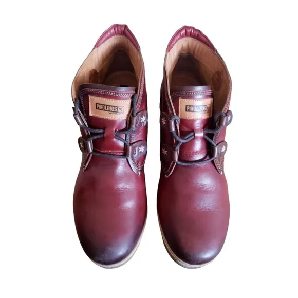 Pikolinos Zafiro &amp; Olmo Maple Red Leather Wedge Ankle Boots Women's Sz 10.5