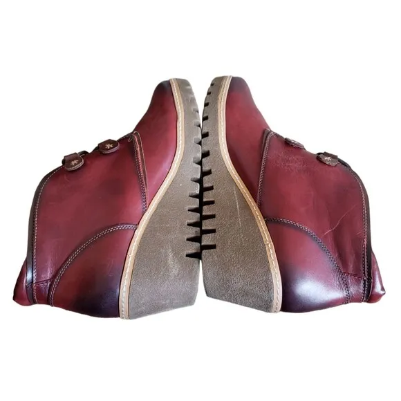 Pikolinos Zafiro &amp; Olmo Maple Red Leather Wedge Ankle Boots Women's Sz 10.5