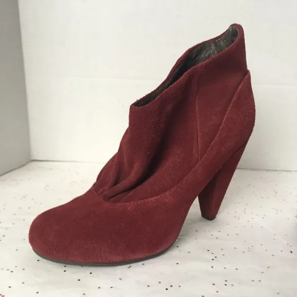 Pink Studio Red Suede Slip On Boots Paper Bag 6.5