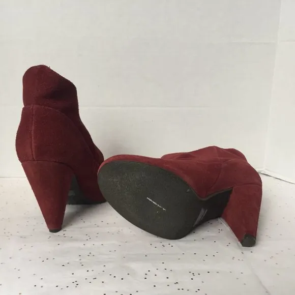Pink Studio Red Suede Slip On Boots Paper Bag 6.5