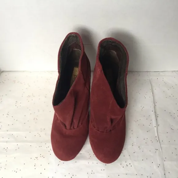 Pink Studio Red Suede Slip On Boots Paper Bag 6.5