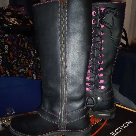 Pink &amp; Black Biker Boots