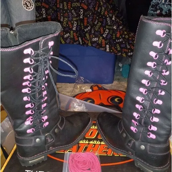 Pink &amp; Black Biker Boots