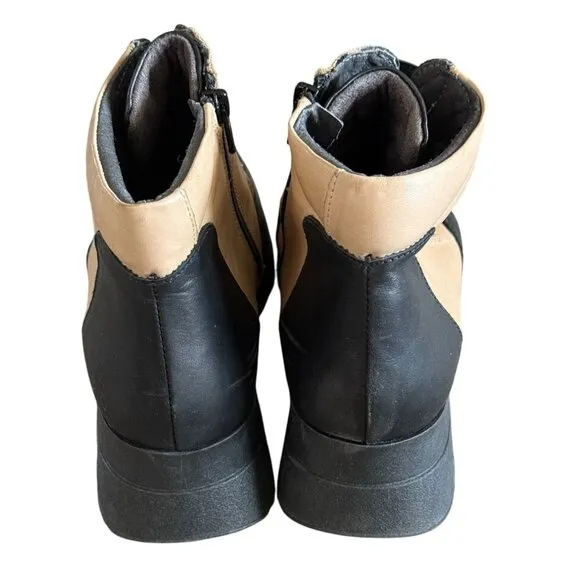 Pitillos Womens Two-Tone Black &amp; Beige Leather Ankle Boots Size 40 Made in Spain