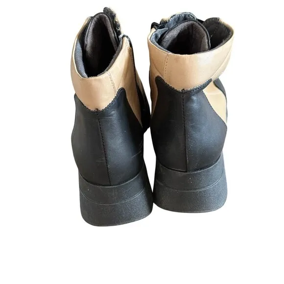 Pitillos Womens Two-Tone Black &amp; Beige Leather Ankle Boots Size 40 Made in Spain
