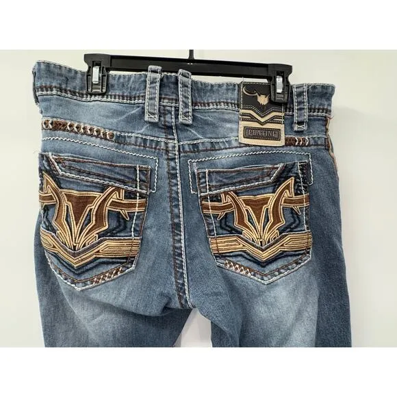 Platini Men's 32x30 Boot Cut Denim Jeans Embroidered Pockets Cowboy Western