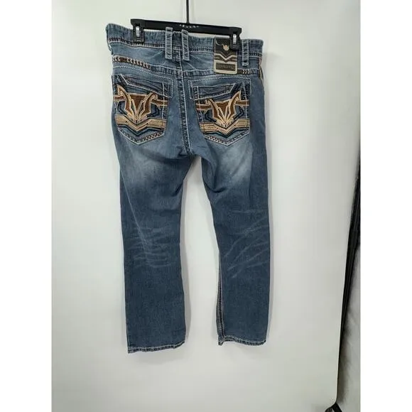 Platini Men's 32x30 Boot Cut Denim Jeans Embroidered Pockets Cowboy Western