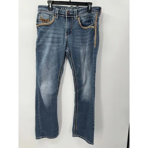 Platini Men's 32x30 Boot Cut Denim Jeans Embroidered Pockets Cowboy Western