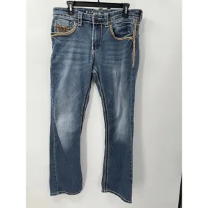 Platini Men's 32x30 Boot Cut Denim Jeans Embroidered Pockets Cowboy Western