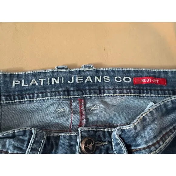 Platini Men's 32x30 Boot Cut Denim Jeans Embroidered Pockets Cowboy Western