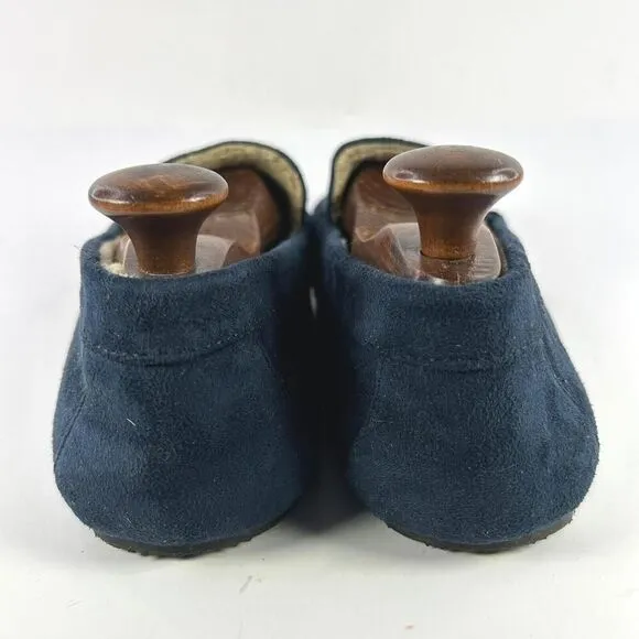POLO RALPH LAUREN Dezi Bear Slippers US 12 Blue Velvet Lined MOCASSINS Shoes