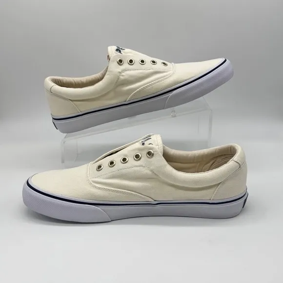 Polo Ralph Lauren Mens Keaton Chic Cream Slip on Laceless Sneakers