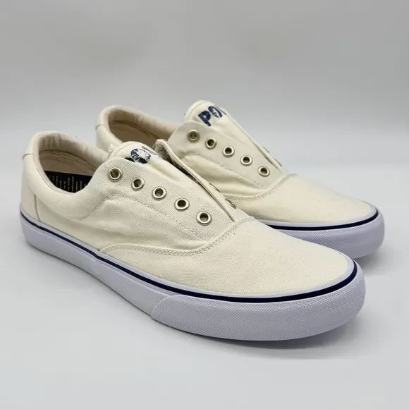 Polo Ralph Lauren Mens Keaton Chic Cream Slip on Laceless Sneakers