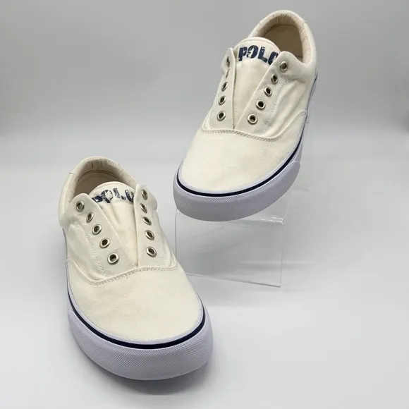 Polo Ralph Lauren Mens Keaton Chic Cream Slip on Laceless Sneakers