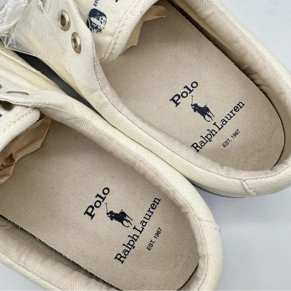 Polo Ralph Lauren Mens Keaton Chic Cream Slip on Laceless Sneakers