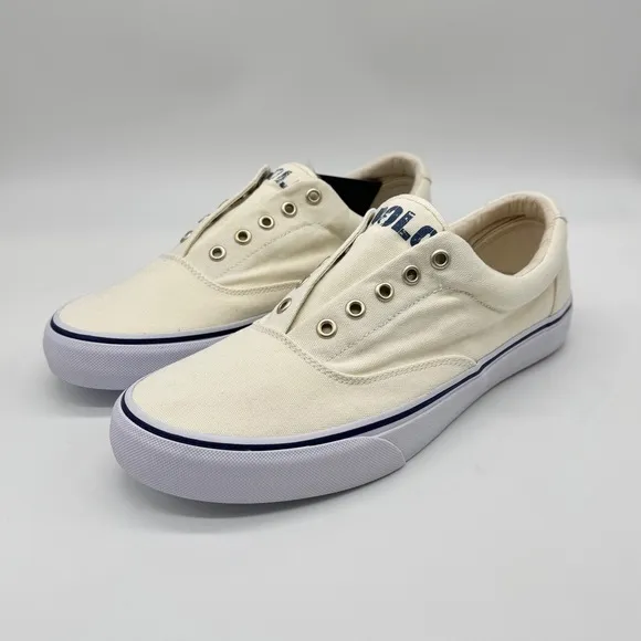 Polo Ralph Lauren Mens Keaton Chic Cream Slip on Laceless Sneakers