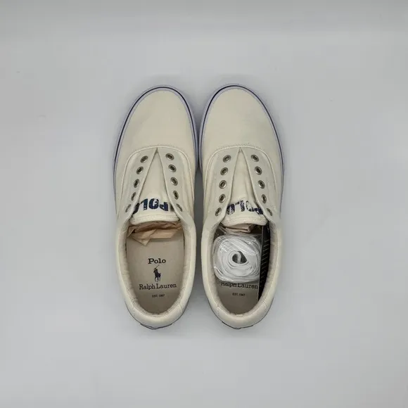 Polo Ralph Lauren Mens Keaton Chic Cream Slip on Laceless Sneakers