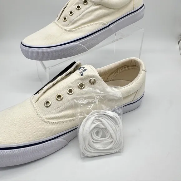 Polo Ralph Lauren Mens Keaton Chic Cream Slip on Laceless Sneakers