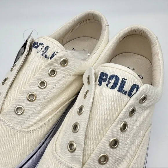 Polo Ralph Lauren Mens Keaton Chic Cream Slip on Laceless Sneakers