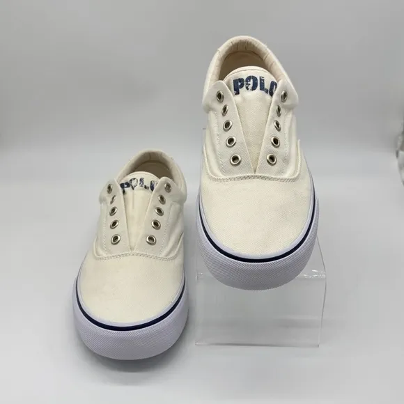 Polo Ralph Lauren Mens Keaton Chic Cream Slip on Laceless Sneakers