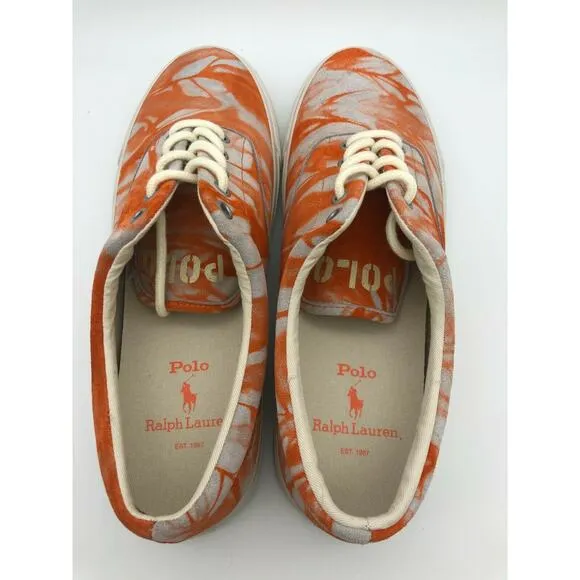 Polo Ralph Lauren Orange Tie Dye Sneakers Harpoon Casual Shoes Men’s Size 9.5D🛒