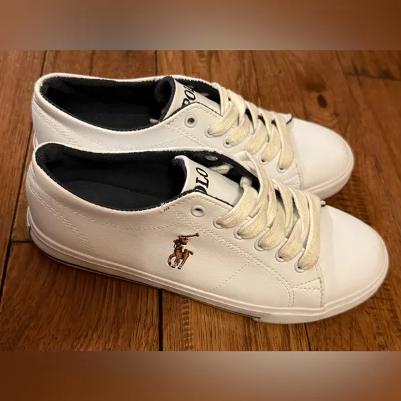 Polo Ralph Lauren Scholar Sneakers Size 5 Youth White Pony Shoes‎ Leather