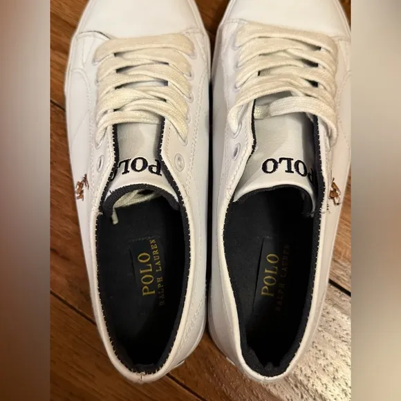 Polo Ralph Lauren Scholar Sneakers Size 5 Youth White Pony Shoes‎ Leather