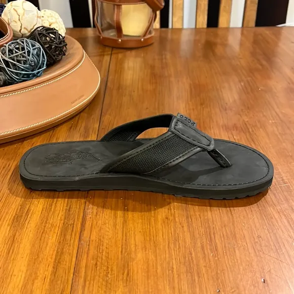 Polo Ralph Lauren Sullivan flip flops thongs sandals shoes leather black Mens 12