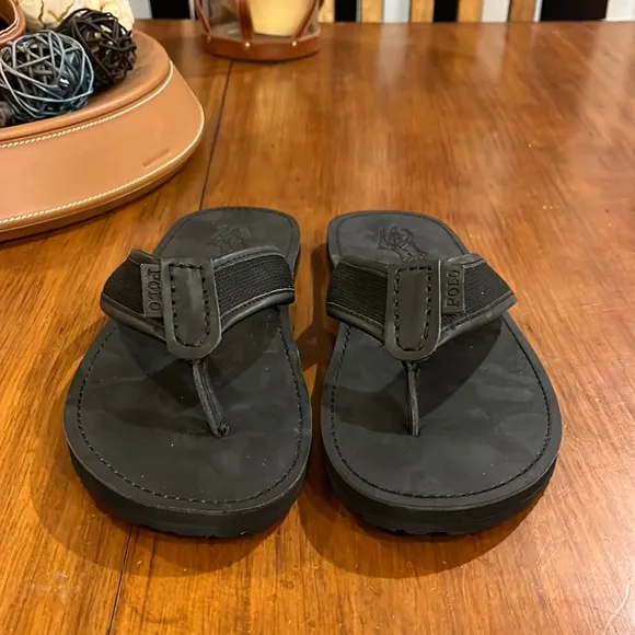 Polo Ralph Lauren Sullivan flip flops thongs sandals shoes leather black Mens 12