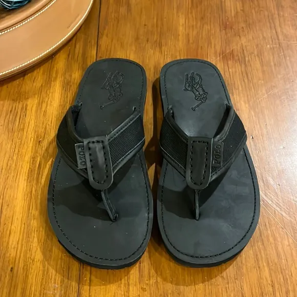 Polo Ralph Lauren Sullivan flip flops thongs sandals shoes leather black Mens 12