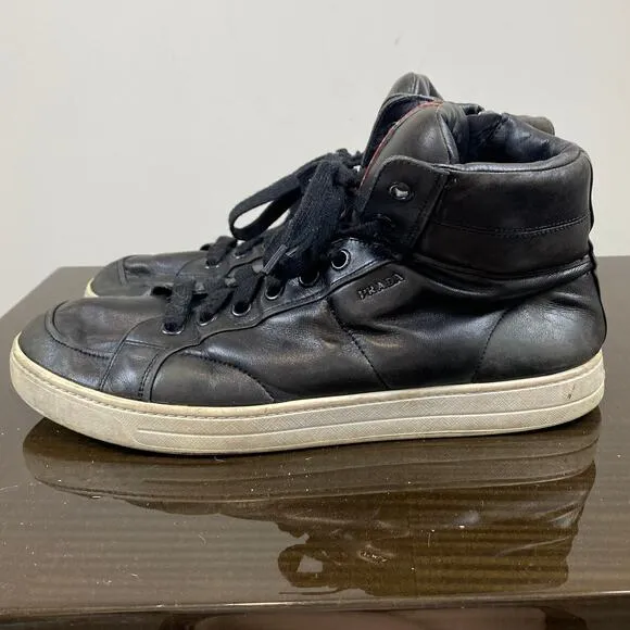 Prada Leather High Top Sneakers Trainers Shoes Men's 10