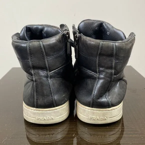 Prada Leather High Top Sneakers Trainers Shoes Men's 10