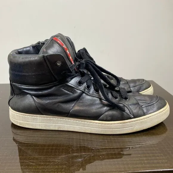 Prada Leather High Top Sneakers Trainers Shoes Men's 10