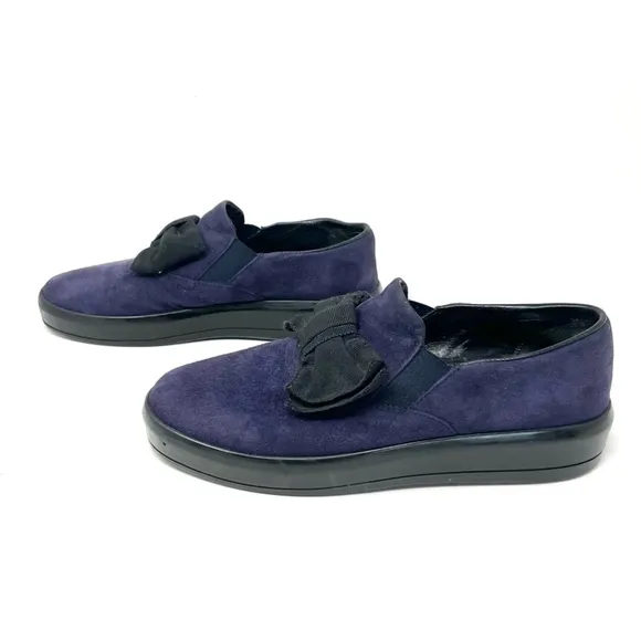 Prada Purple Suede Bow Top Slip On Sneakers Size 37