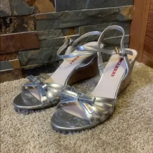 Prada Silver Wedge Sandals for Women 39.5 (9 1/2)