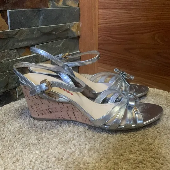 Prada Silver Wedge Sandals for Women 39.5 (9 1/2)